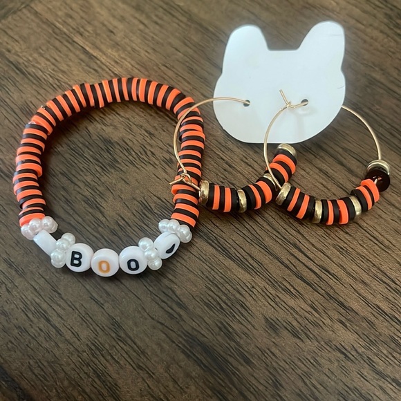 Handcrafted Halloween Bracelet & Hoop Earrings by Kat - Picture 1 of 4